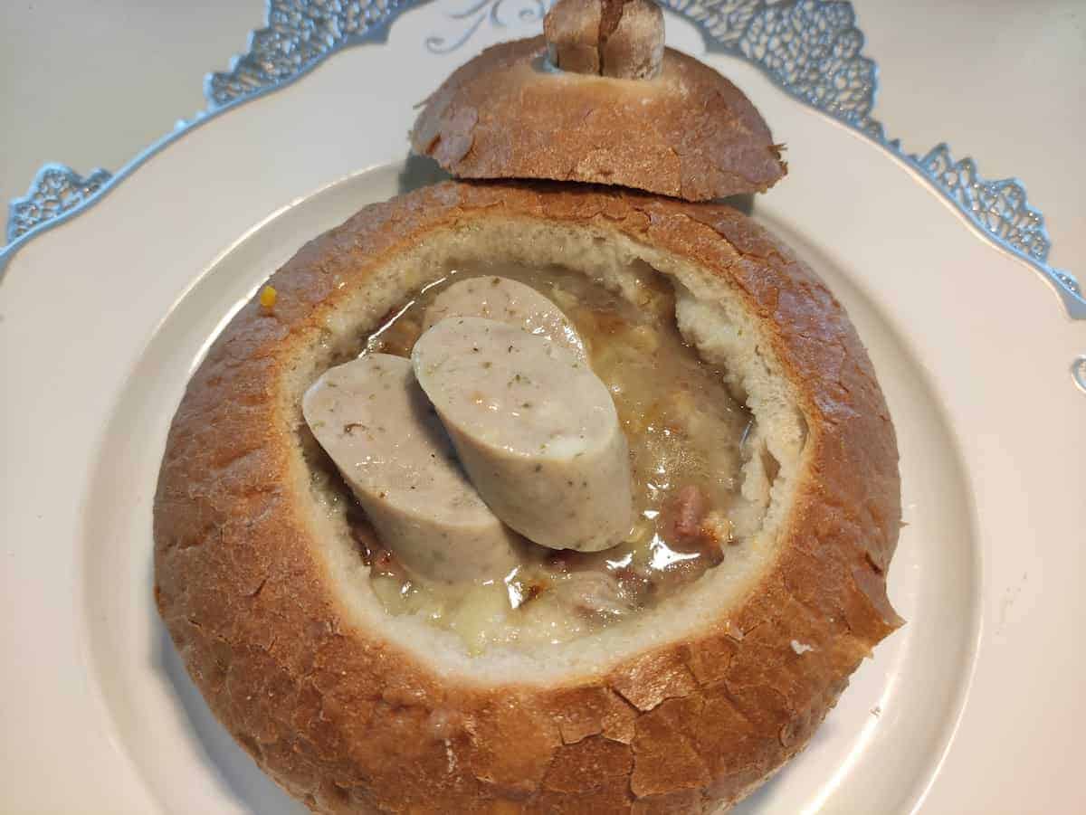 Zurek soup in a bread bowl.