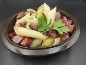 Kielbasa sausages and pasta.