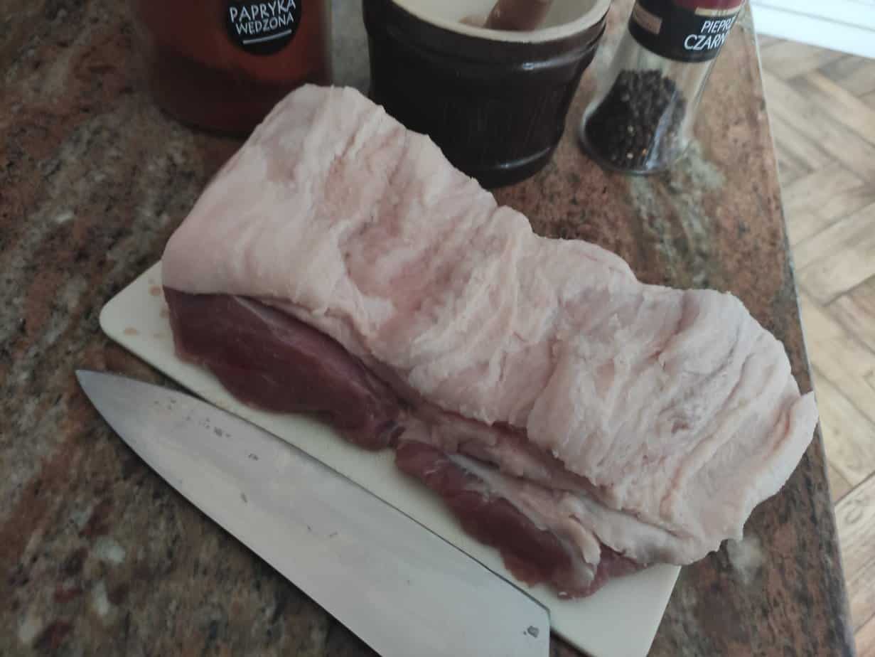 The pork belly for the Polish pork belly roulade