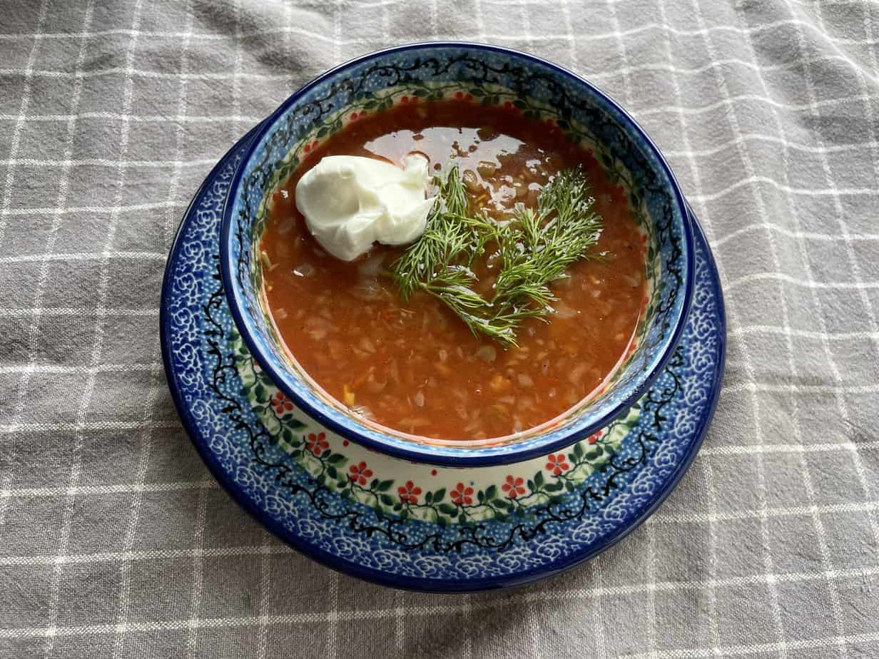 Serve the soup with a sour cream and dill or parsley.